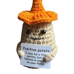 Cute Knitted Positive Potato with Card - Fun Crochet Decoration Gift